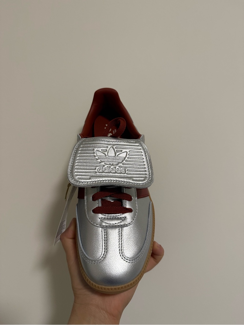 adidas Samba Sneaker — Silver with Maroon Accents size 10 - Picture 3 of 4
